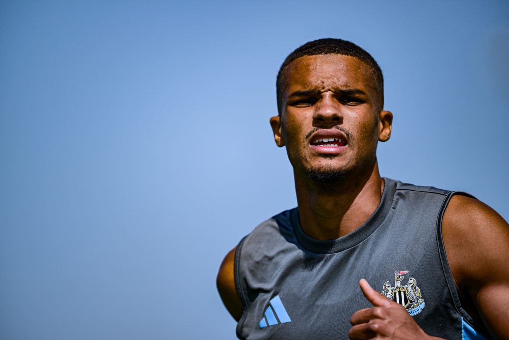 Malick Thiaw is pictured running during his first Newcastle United training session.