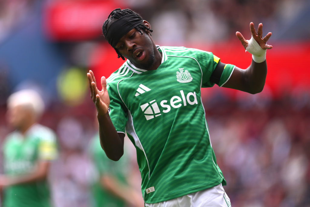 Anthony Elanga reacts during Newcastle United's Premier League game against Aston Villa.