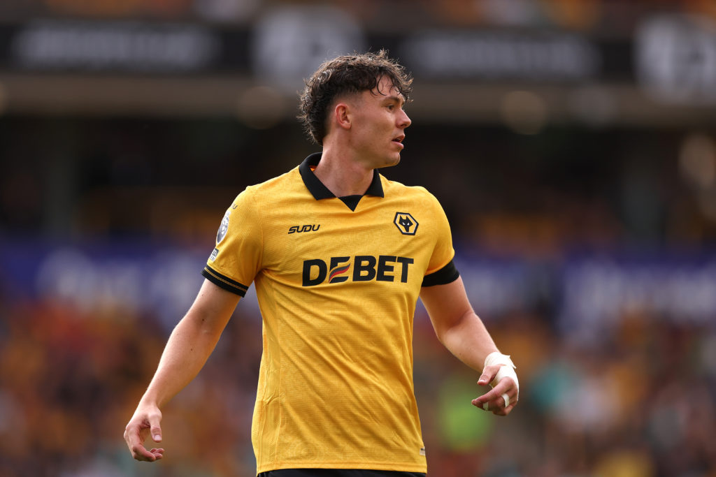 Jorgen Strand Larsen in action for Wolves against Manchester City.