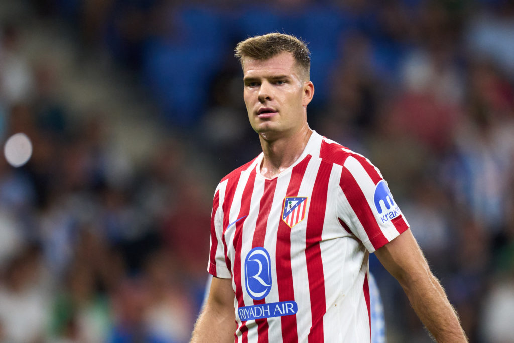 Alexander Sorloth looks on while playing for Atletico Madrid against Barcelona.