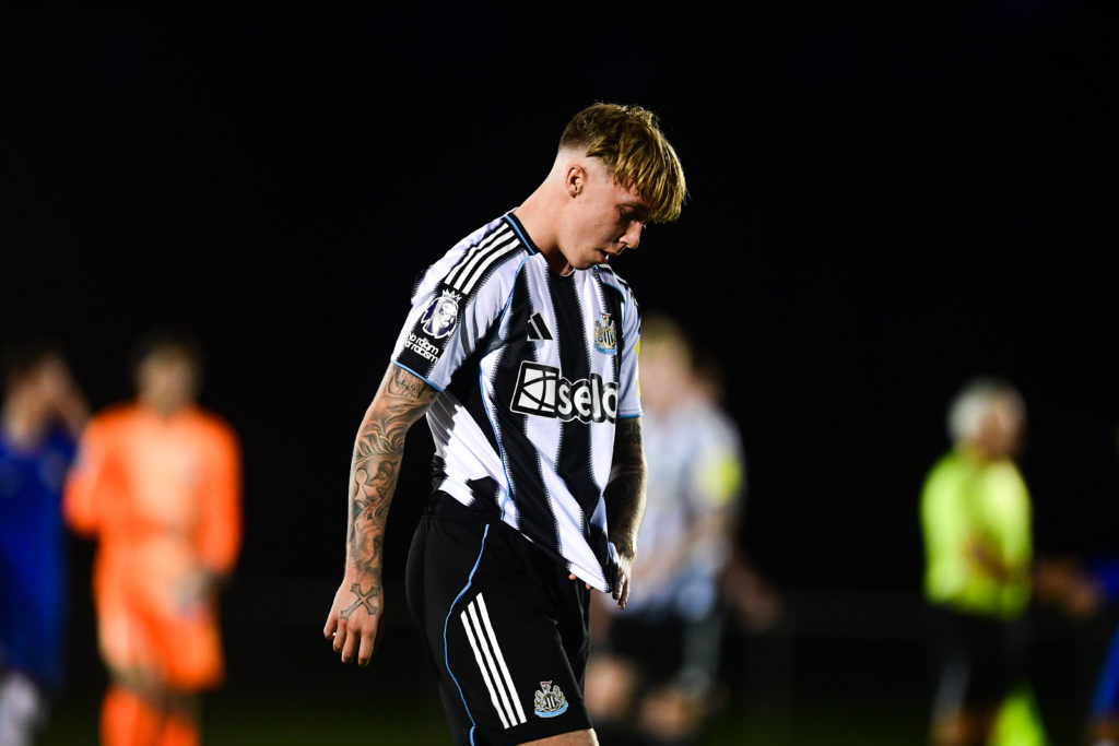 Alfie Harrison looks deflated during a Premier League 2 game between Newcastle United and Chelsea.