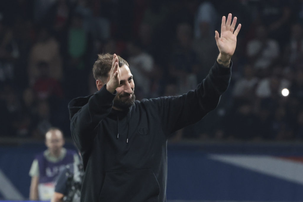 Gianluigi Donnarumma salutes the supporters following the Ligue 1 McDonald's football match between Paris Saint-Germain (PSG) and SCO Angers.