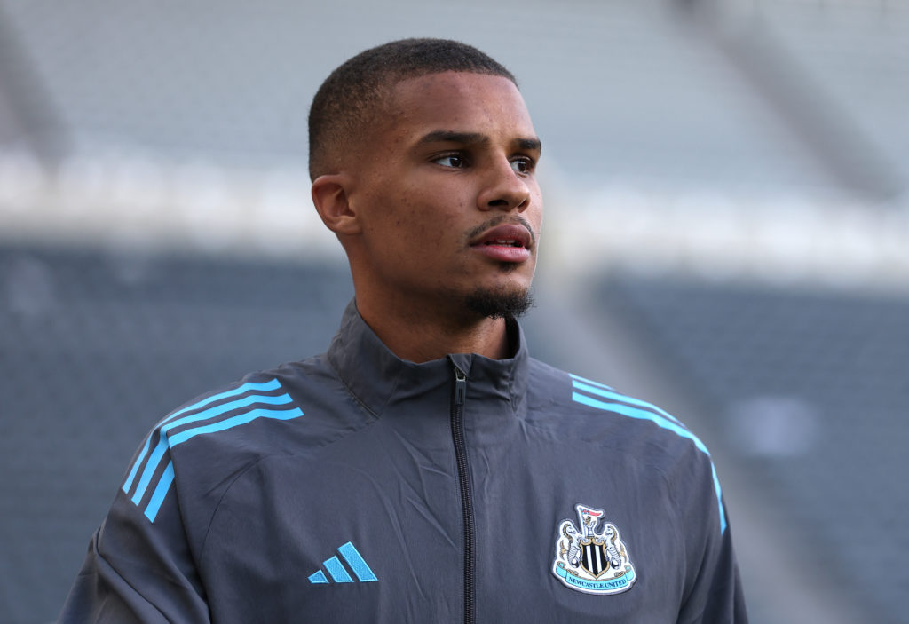 Malick Thiaw arrives at St James' Park for Newcastle United vs Liverpool.