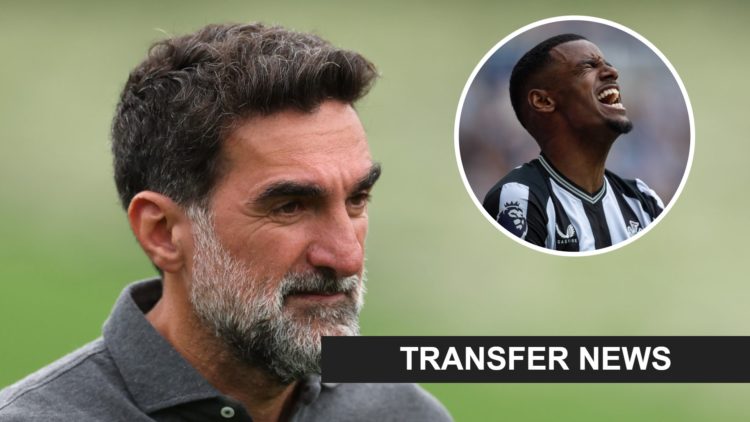 Yasir Al-Rumayyan pictured at a golf event. Alexander Isak looks dejected playing for Newcastle United.