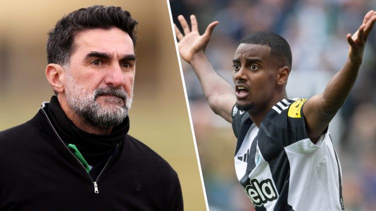 Yasir Al-Rumayyan is seen at a golf event. Alexander Isak playing for Newcastle United.