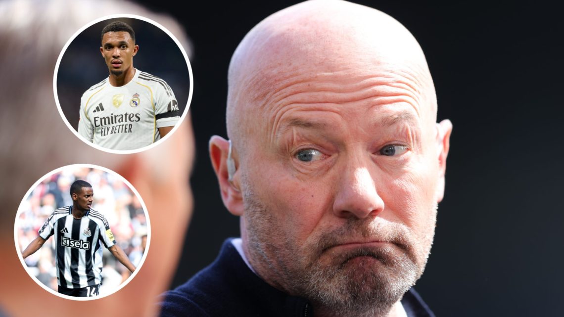 Inset 1, Trent Alexander-Arnold playing for Real Madrid. Inset 2, Alexander Isak playing for Newcastle United. Alan Shearer works as a pundit at St...