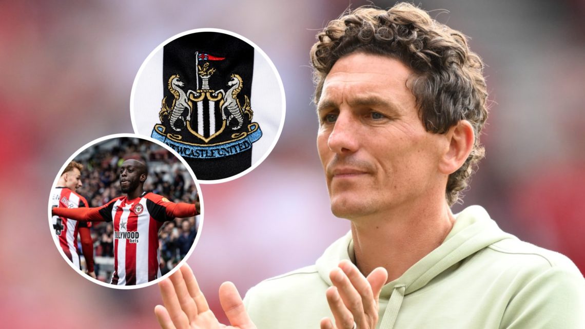 Keith Andrews following Brentford's defeat to Nottingham Forest in the Premier League. Inset: Brentford player Yoane Wissa and the Newcastle United...