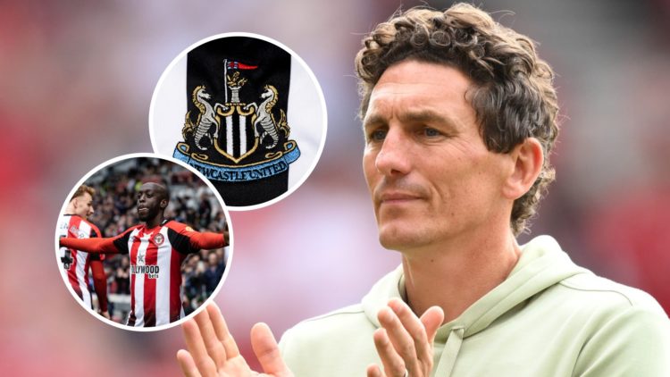 Keith Andrews following Brentford's defeat to Nottingham Forest in the Premier League. Inset: Brentford player Yoane Wissa and the Newcastle United...