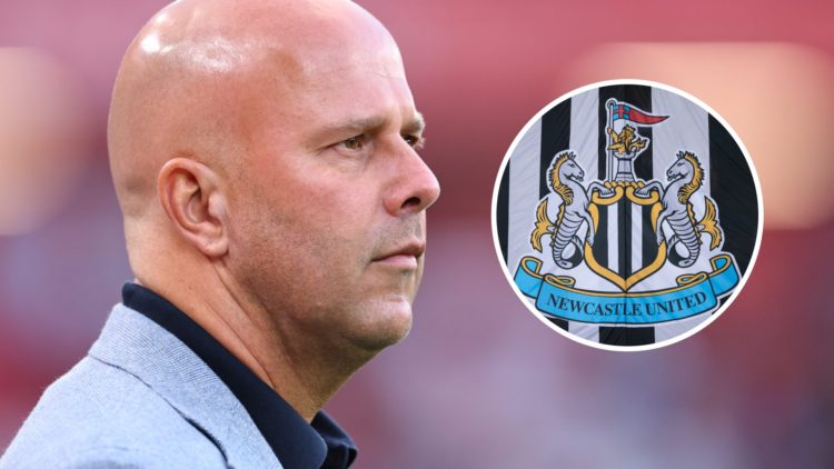 Arne Slot managing Liverpool, Newcastle United badge