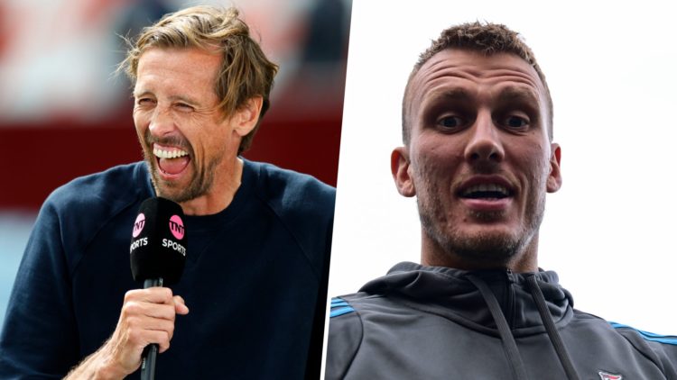 Peter Crouch laughs while holding a TNT Sports microphone. Dan Burn arrives at St James' Park before Newcastle United play Espanyol in a pre-season...
