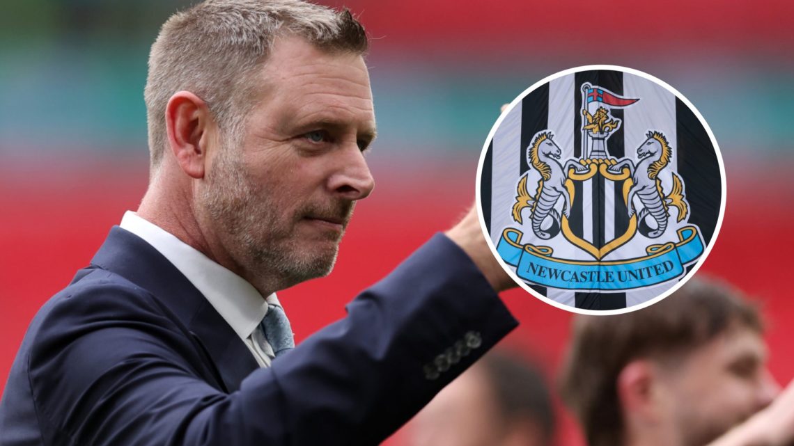 Peterborough United chairman Darragh MacAnthony gives a thumbs up, Newcastle United badge