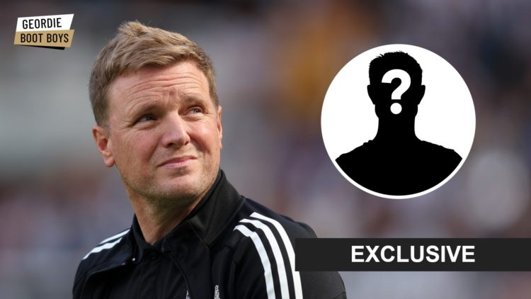 Newcastle United manager Eddie Howe looks on, mystery player