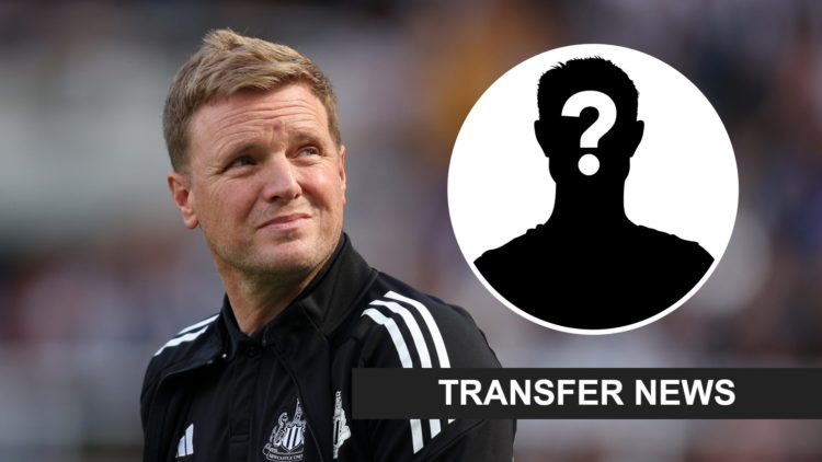 Newcastle United manager Eddie Howe looks on, mystery player