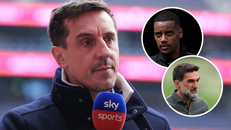 Gary Neville doing punditry, Alexander Isak warming up for Newcastle United, Newcastle United owner Yasir Al-Rumayyan playing golf.