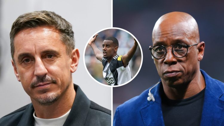 Gary Neville speaks at an event, Ian Wright doing punditry, Alexander Isak playing for Newcastle United.