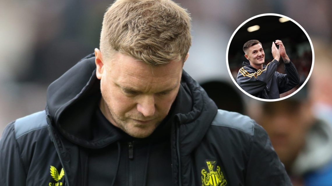Eddie Howe is looking dejected during the Premier League match between Newcastle United and Bournemouth at St. James's Park. Inset: Manchester Unit...
