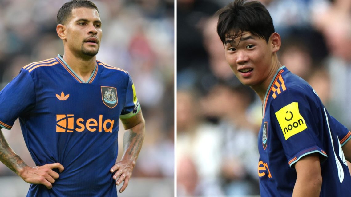 Bruno Guimaraes playing against Espanyol. Park Seung-soo in action for Newcastle United against Espanyol.