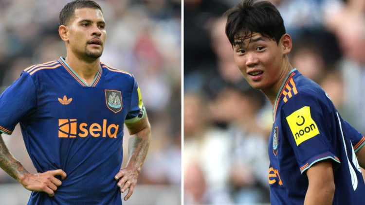 Bruno Guimaraes playing against Espanyol. Park Seung-soo in action for Newcastle United against Espanyol.
