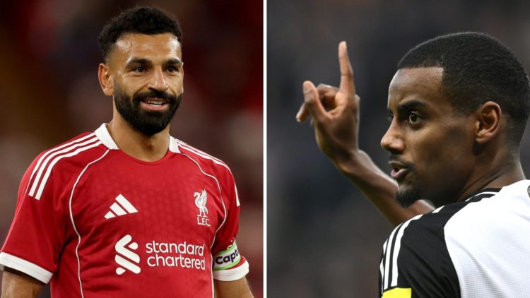Mohamed Salah playing for Liverpool in a pre-season friendly. Alexander Isak playing for Newcastle United.