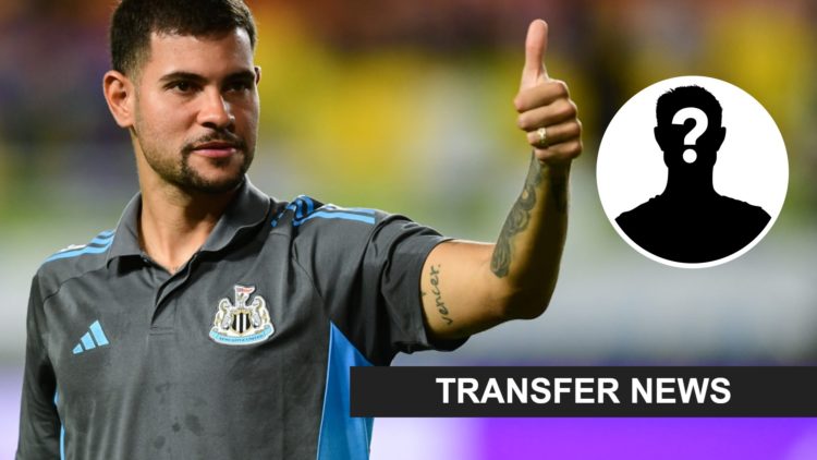 Bruno Guimaraes gives a thumbs up to fans after Newcastle United's pre-season friendly against Team K-League. Inset: a mystery player and the trans...