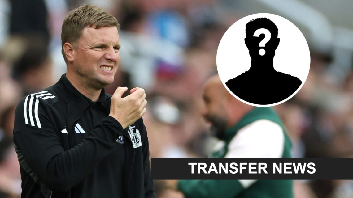 Eddie Howe grimaces during Newcastle United's friendly against Espanyol. Inset, mystery person graphic.