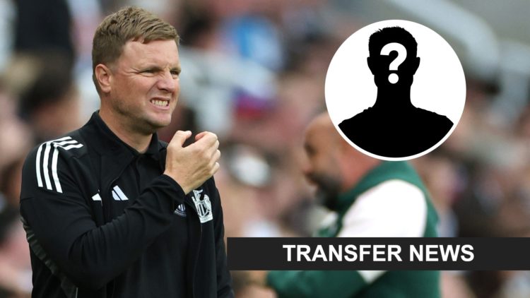 Eddie Howe grimaces during Newcastle United's friendly against Espanyol. Inset, mystery person graphic.