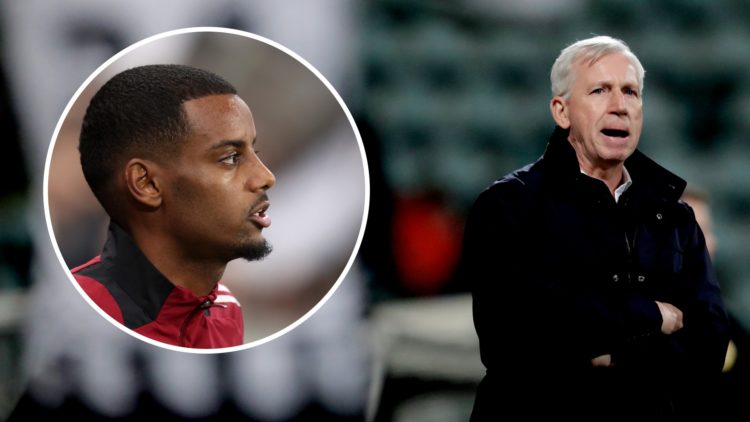 Alan Pardew managing ADO Den Hag. Inset, Alexander Isak warms up for Newcastle United.