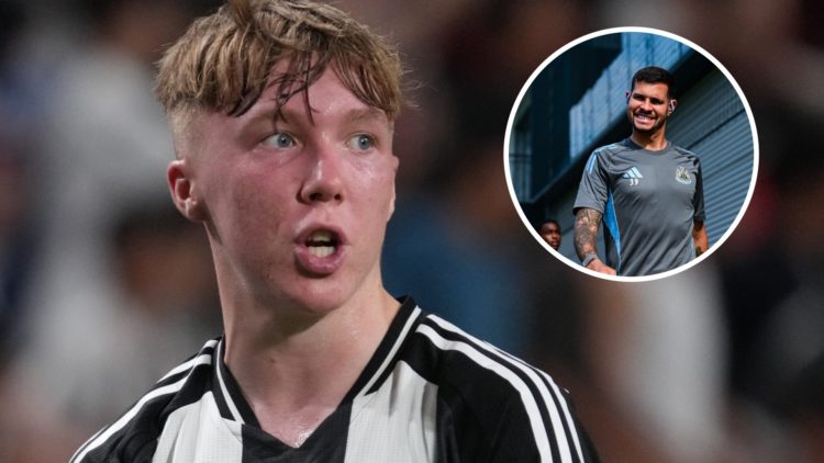 Alfie Harrison in action during a friendly between Urawa Red Diamonds and Newcastle United. Inset: Newcastle United captain Bruno Guimaraes.