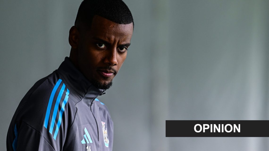 Alexander Isak looks on during pre-season training for Newcastle United.
