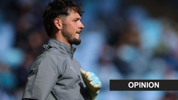 James Trafford of Manchester City during a training session open to the public advertised as the 'City are Back' event at Joie Stadium. Inset: an o...