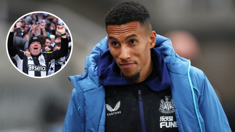 Inset, Newcastle fans celebrate. Isaac Hayden arrives at St James' Park.