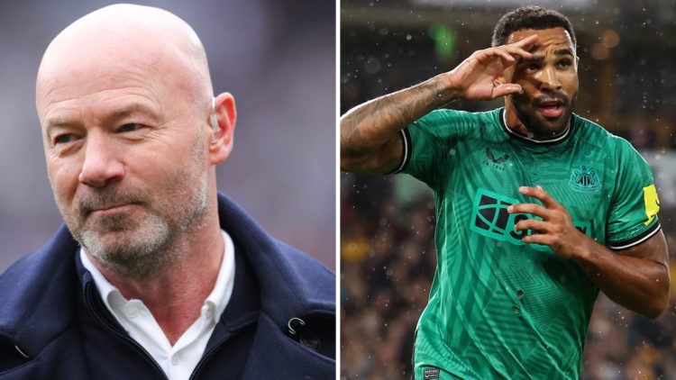 Alan Shearer on punditry duty. Callum Wilson celebrates scoring for Newcastle United.