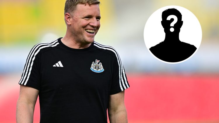 Eddie Howe smiles before Newcastle United play Team K-League in a pre-season friendly. Inset, mystery person graphic.