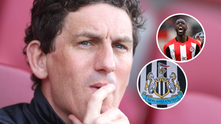 Keith Andrews during a Premier League game between Brentford and Sheffield United. Inset: Brentford Striker Yoane Wissa and the Newcastle United ba...