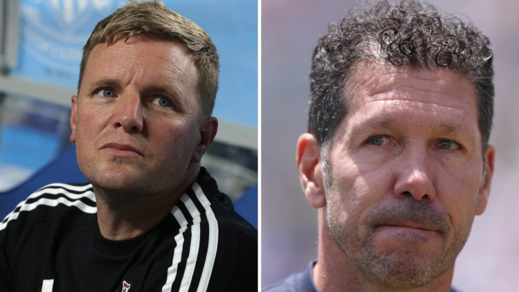 Eddie Howe looks on before Newcastle United play Team K-League in pre-season. Diego Simeone looks on during Atletico Madrid's FIFA Club World Cup 2...