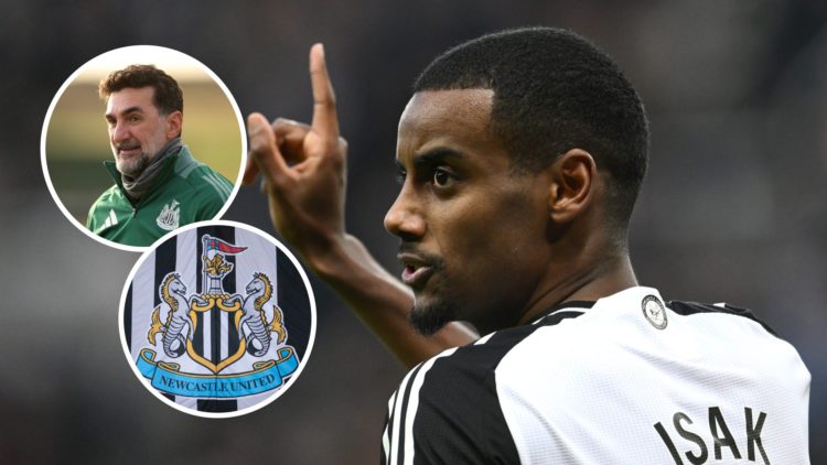 Alexander Isak playing for Newcastle United, Newcastle United chairman Yasir Al-Rumayyan playing golf, Newcastle United badge