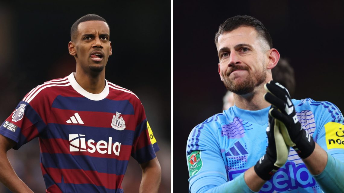 Alexander Isak looks on playing for Newcastle United, Martin Dubravka claps the Newcastle United fans