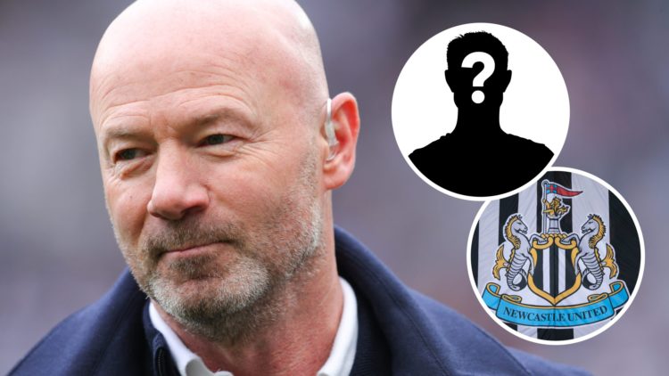 Alan Shearer doing punditry, Newcastle United badge, mystery player