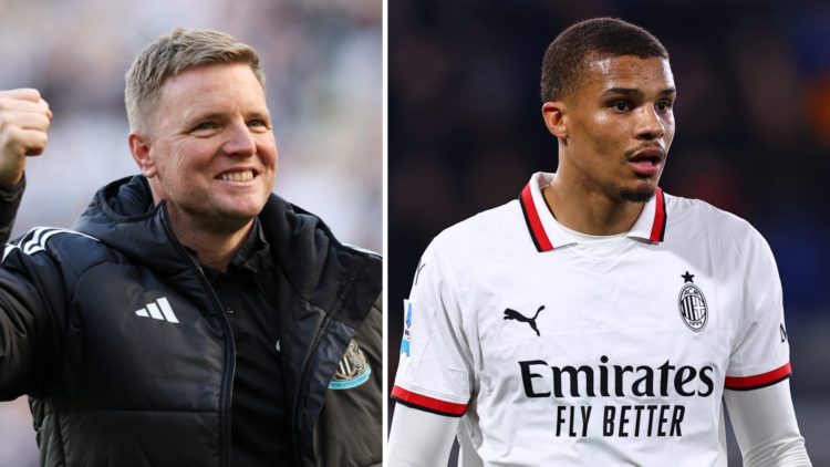 Eddie Howe celebrates Newcastle United qualifying for the Champions League, Malick Thiaw playing for AC Milan