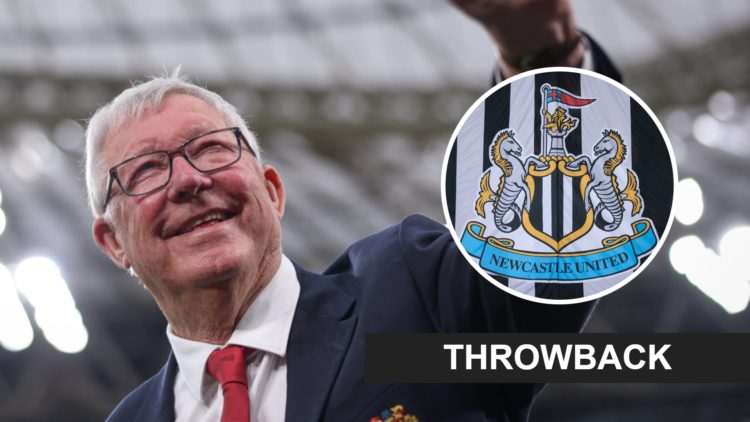 Sir Alex Ferguson at the Europa League final, Newcastle United badge