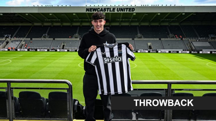 Newcastle United Unveil New Signing Valentino Livramento. Inset: a throwback banner