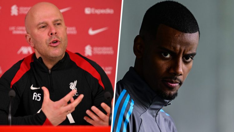Arne Slot speaks during a Liverpool FC press conference. Alexander Isak during pre-season training for Newcastle United.