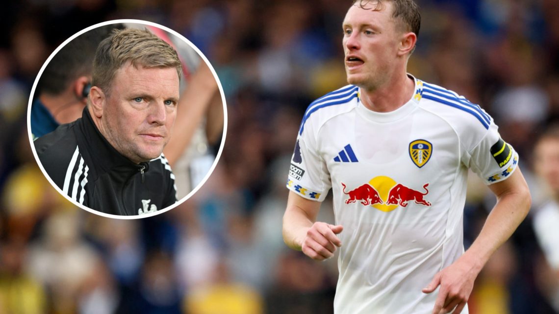 Inset, Newcastle United manager Eddie Howe. Sean Longstaff playing for Leeds United.