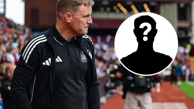 Eddie Howe looks on during the Premier League match between Aston Villa and Newcastle United. Inset: a mystery player.