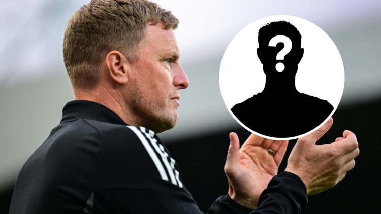 Newcastle United manager Eddie Howe claps his hands. Inset: a mystery player