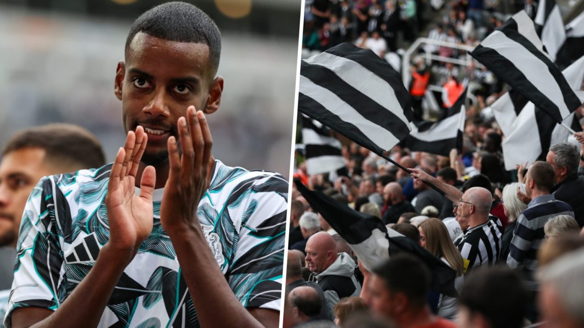A general view of fans during the pre-season friendly match between Newcastle United and RCD Espanyol. Alexander Isak applauds Newcastle fans.
