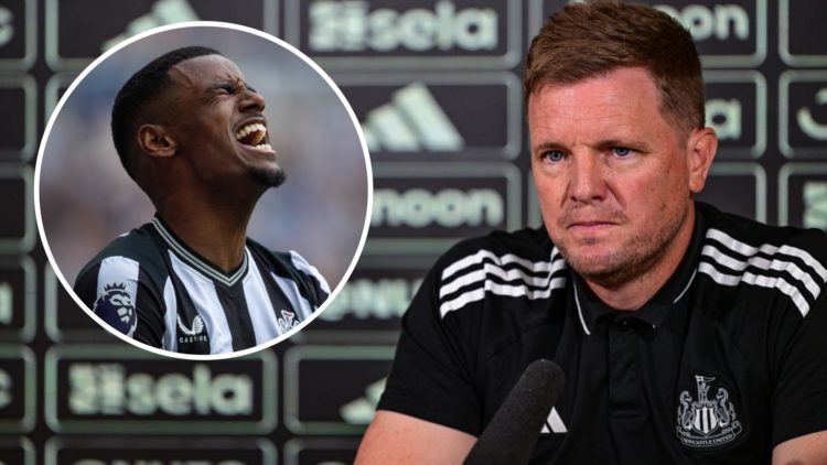 Alexander Isak looks frustrated playing for Newcastle United. Eddie Howe speaking during a press conference.