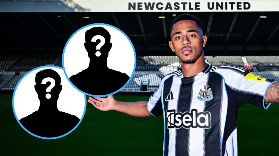 Jacob Ramsey poses after officially signing for Newcastle United, mystery players