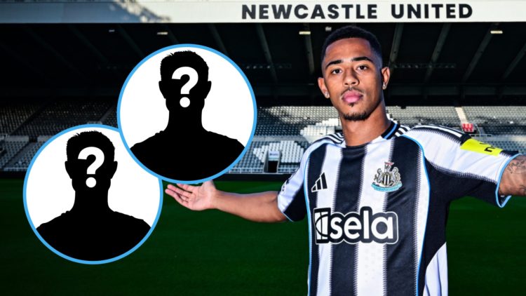 Jacob Ramsey poses after officially signing for Newcastle United, mystery players