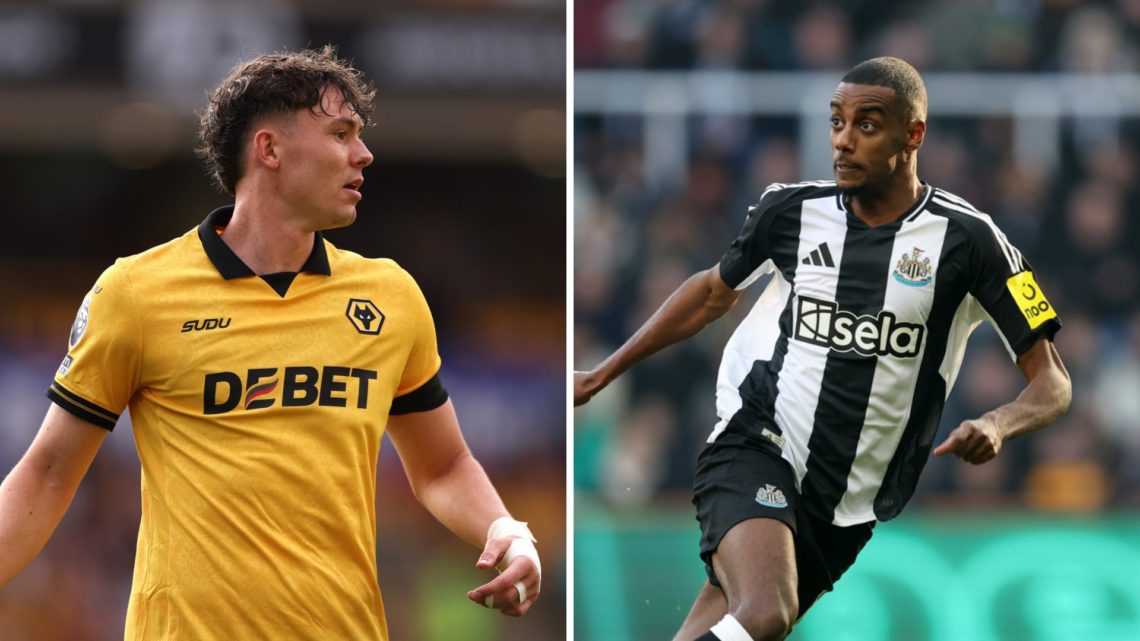 Jorgen Strand Larsen playing for Wolves, Alexander Isak playing for Newcastle United.